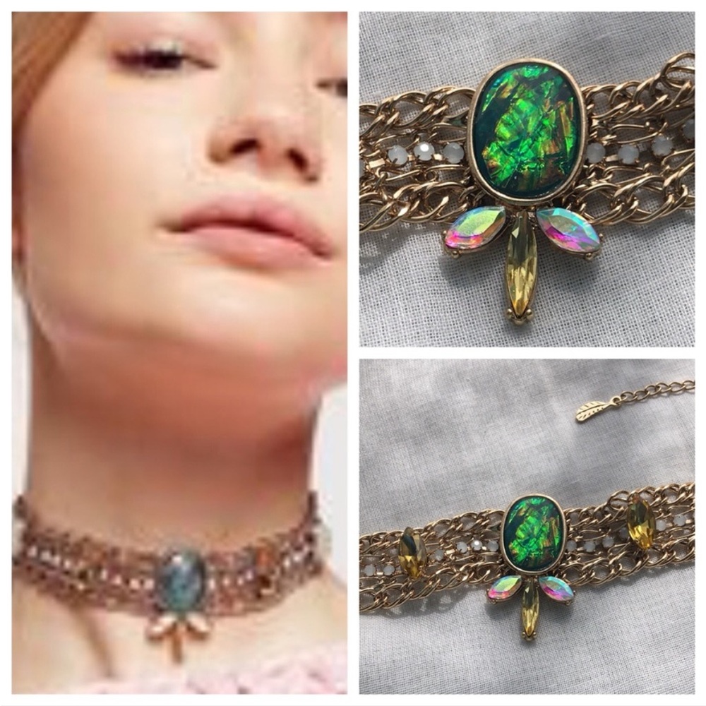 NWT Free People Gold Romantic Royals Iridescent Choker